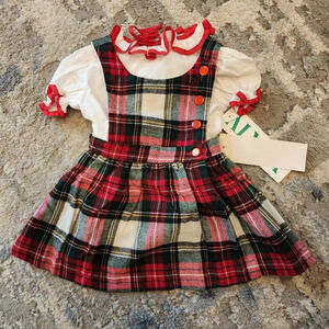 NWT Vintage Alyssa Red Green Christmas Plaid Dress Faux Wool Imperial Plaid 2T